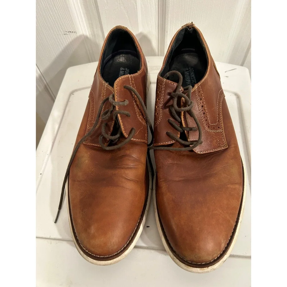 Johnston & Murphy McGuffey Plain Toe Mens Size 9 Brown Leather Hybrid Oxford